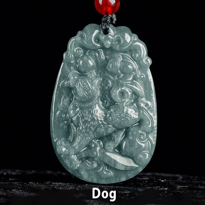 Collar con colgante de cuerda de la suerte con Buddha Stones , jade del zodiaco chino, año del caballo - Perro - image 19