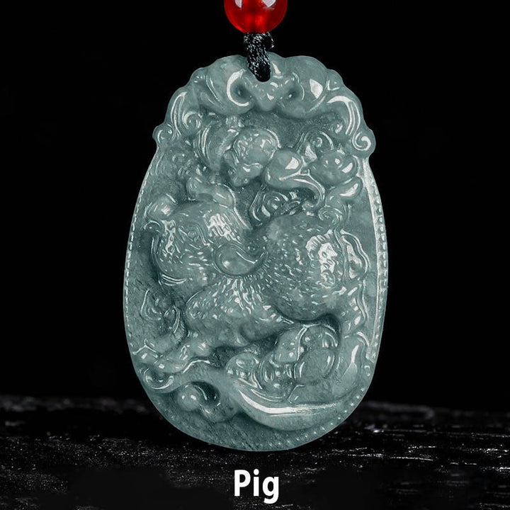 Collar con colgante de cuerda de la suerte con Buddha Stones , jade del zodiaco chino, año del caballo - Cerdo - image 20