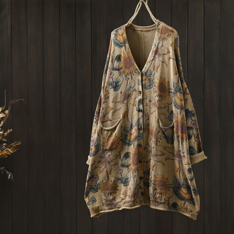 Cárdigan de punto de manga larga para mujer con botones, botones y bolsillos, estampado de girasoles y Buddha Stones. - Vara de oro pálida - US4-8/10, UK/AU8-12/14, EU36-40/42 (F) - image 19