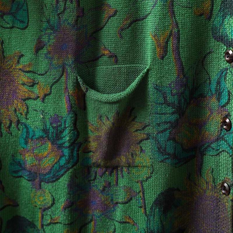 Cárdigan de punto de manga larga para mujer con botones, botones y bolsillos, estampado de girasoles y Buddha Stones. - image 7