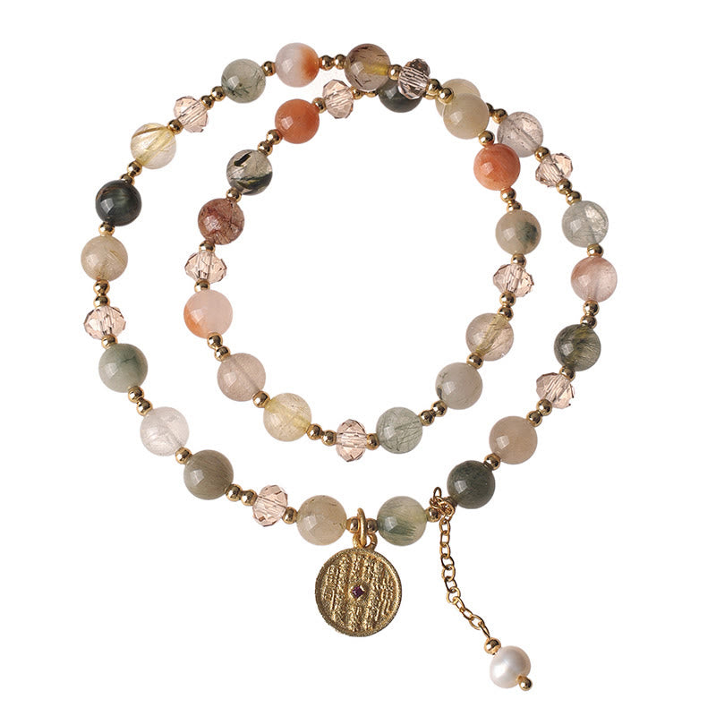 Pulsera de doble vuelta de cuarzo rutilado de colores con Buddha Stones y cobre para la buena fortuna - image 4