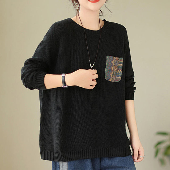 Suéter de manga larga para mujer, tejido de algodón, con bolsillo decorativo y estampado floral otoñal con Buddha Stones. - image 18