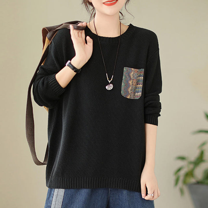 Suéter de manga larga para mujer, tejido de algodón, con bolsillo decorativo y estampado floral otoñal con Buddha Stones. - image 20