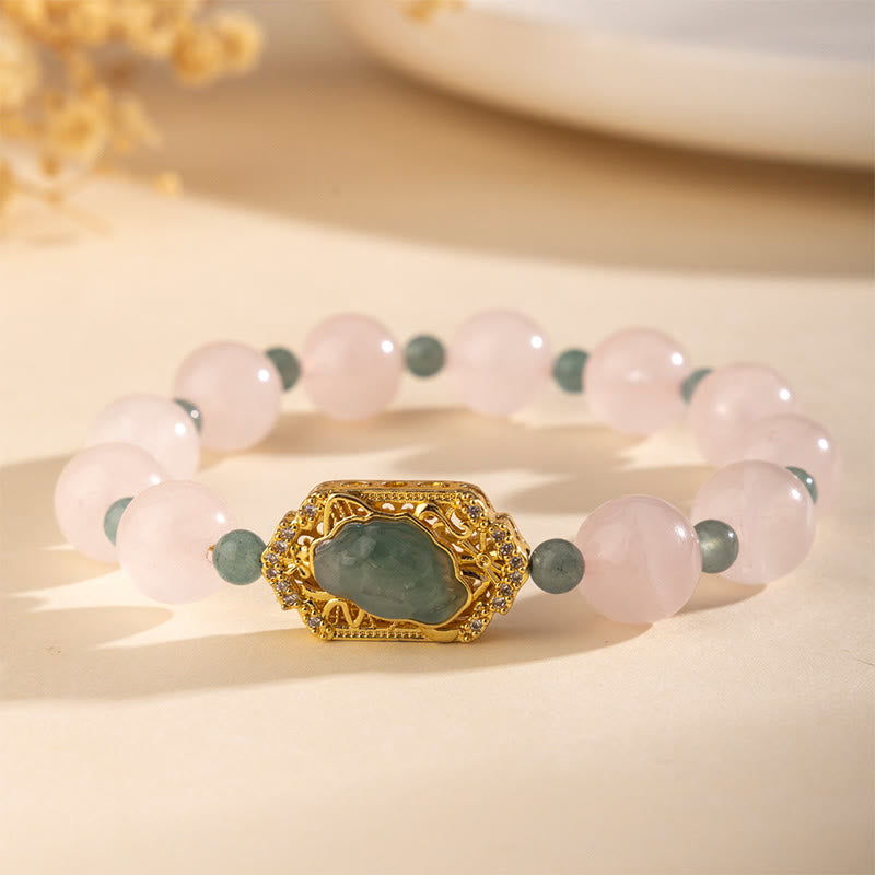 Pulsera de jade y cuarzo rosa con Buddha Stones para la bondad y el cuidado - image 1