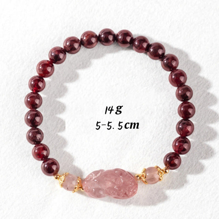 Pulsera de la suerte Pixiu de cuarzo fresa y granate con Buddha Stones - Cuarzo fresa granate (circunferencia de la muñeca: 14-16 cm) - image 9