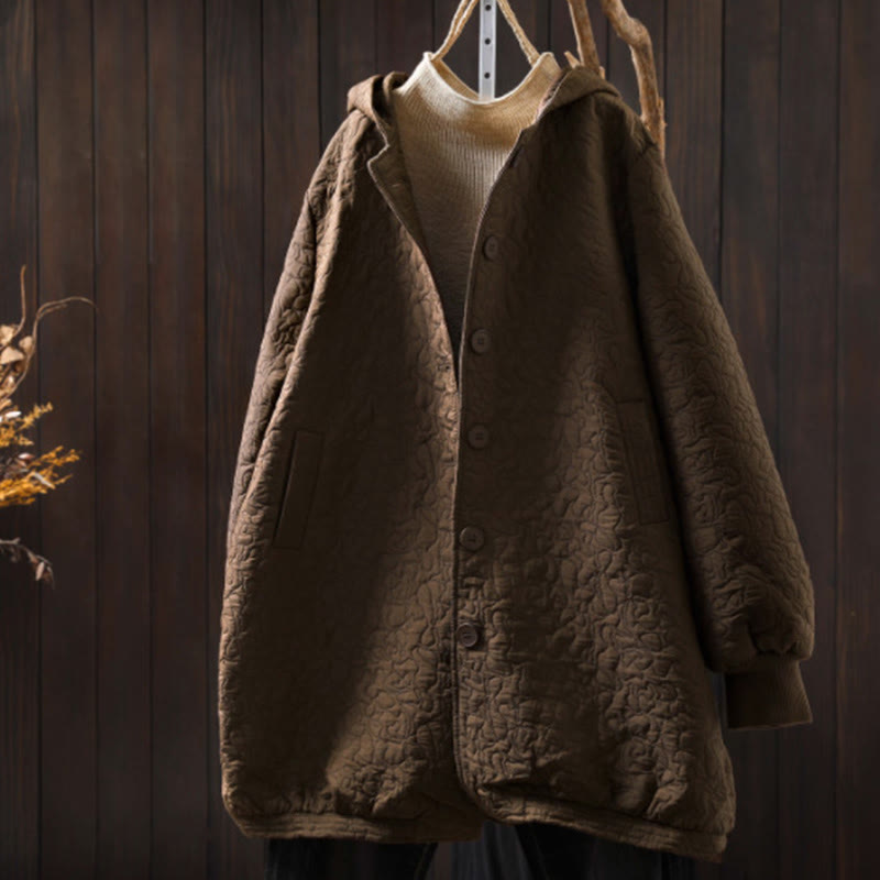 Chaqueta de mujer de algodón jacquard de manga larga y largo medio con botones y estampado de Buddha Stones, con bolsillos. - Vara de oro oscuro - US12，UK/AU16，EU44 (XL) - image 15