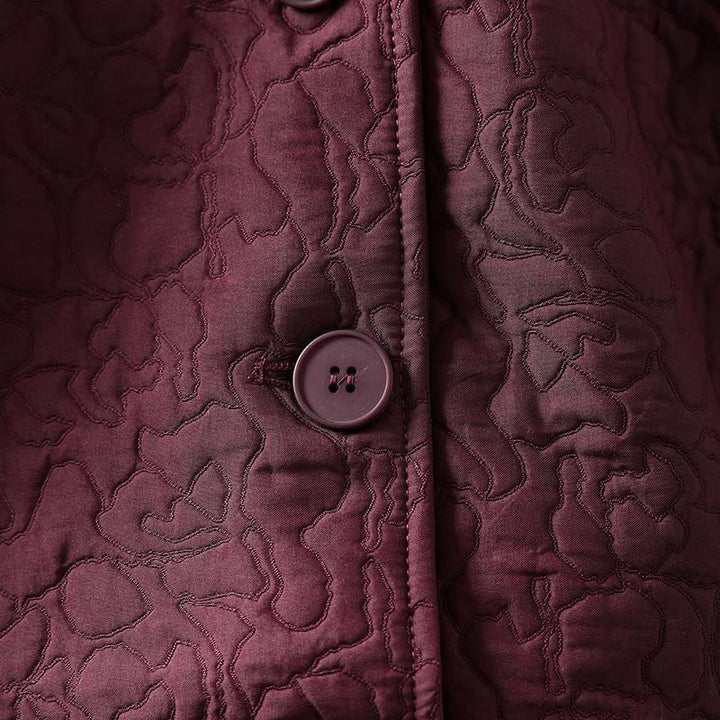 Chaqueta de mujer de algodón jacquard de manga larga y largo medio con botones y estampado de Buddha Stones, con bolsillos. - image 7