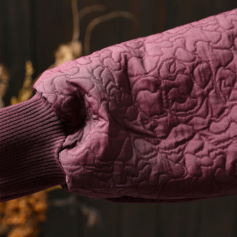 Chaqueta de mujer de algodón jacquard de manga larga y largo medio con botones y estampado de Buddha Stones, con bolsillos. - image 9