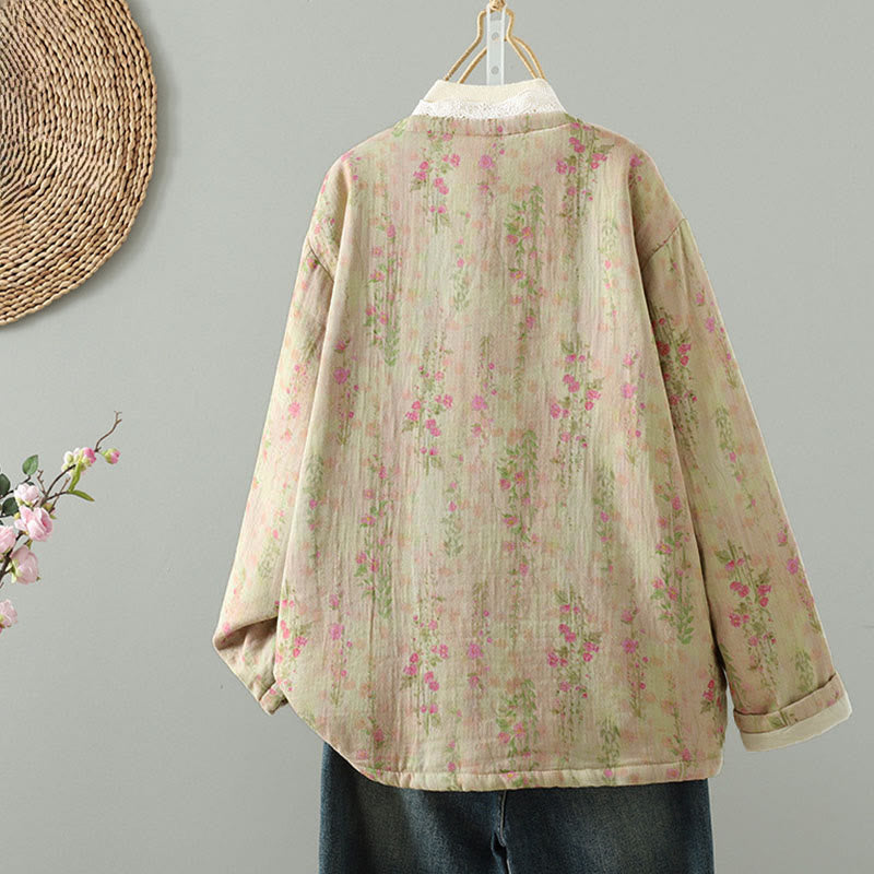 Chaqueta térmica de manga larga para mujer, de algodón, con bolsillos, estampado de encaje y Buddha Stones. - image 3