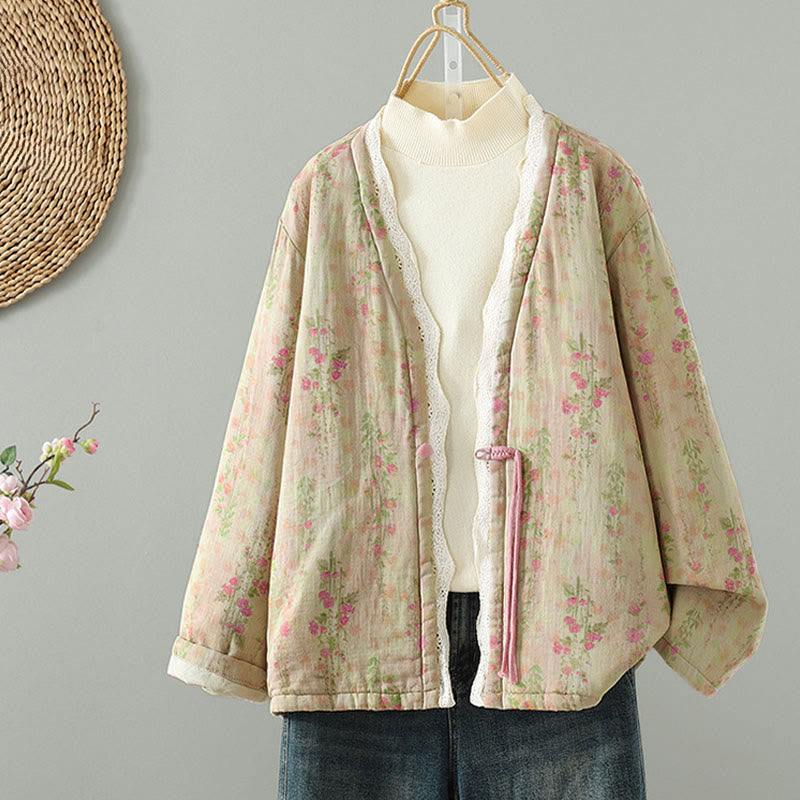 Chaqueta térmica de manga larga para mujer, de algodón, con bolsillos, estampado de encaje y Buddha Stones. - image 2