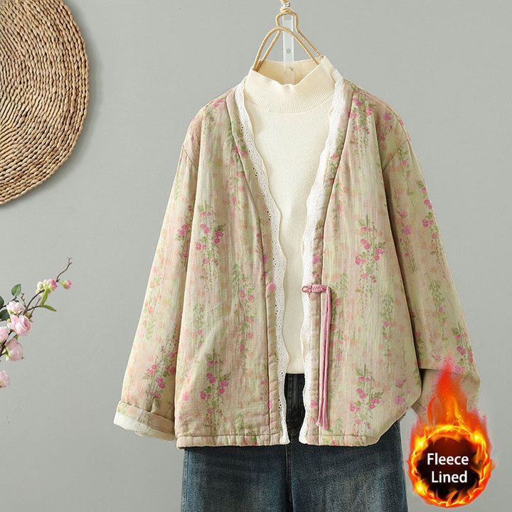 Chaqueta térmica de manga larga para mujer, de algodón, con bolsillos, estampado de encaje y Buddha Stones. - Vara de oro pálida - US14，UK/AU18，EU46 (2XL) - image 1