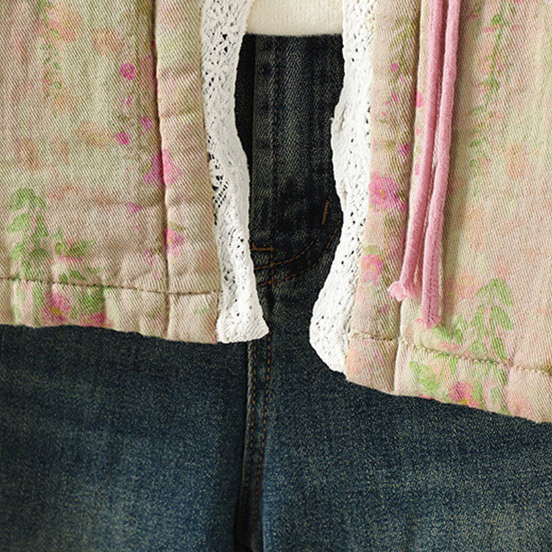 Chaqueta térmica de manga larga para mujer, de algodón, con bolsillos, estampado de encaje y Buddha Stones. - image 13