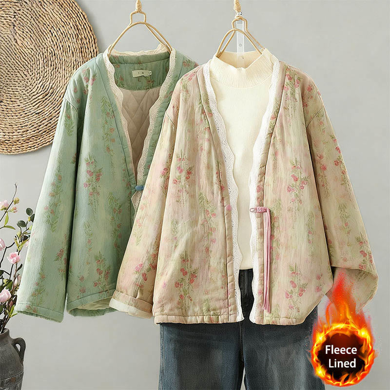 Chaqueta térmica de manga larga para mujer, de algodón, con bolsillos, estampado de encaje y Buddha Stones. - image 21