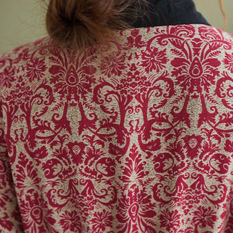 Vestido midi de algodón con estampado étnico de Buddha Stones, manga larga con cordón ajustable y bolsillos. - image 12