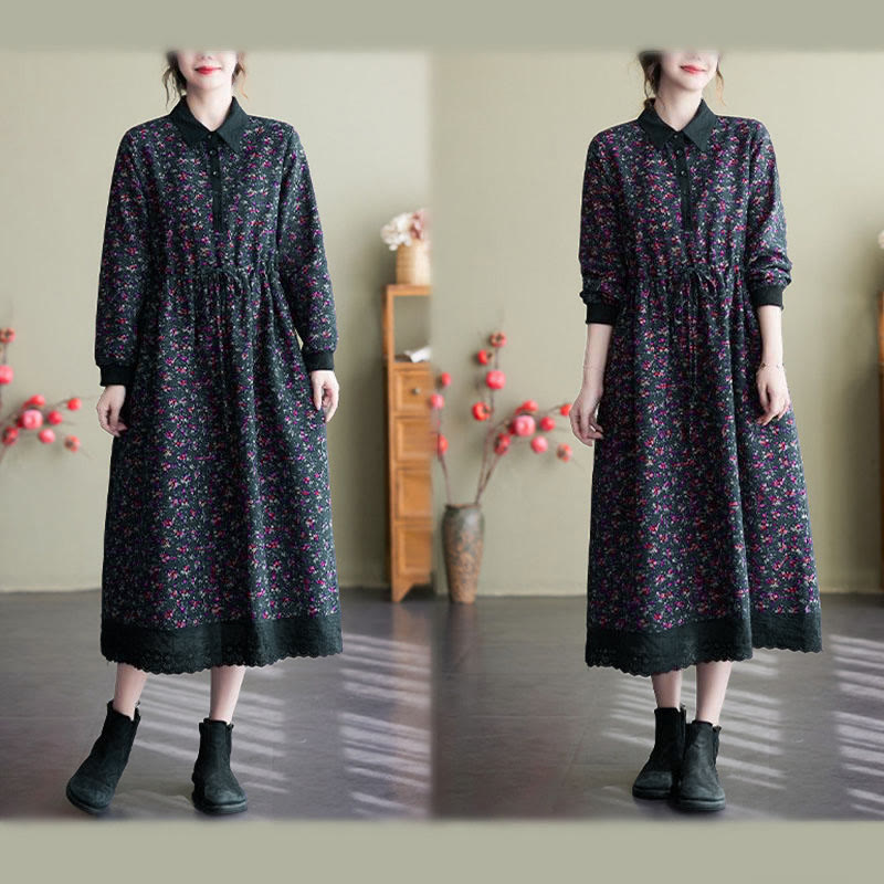 Vestido midi de algodón con estampado étnico de Buddha Stones, manga larga con cordón ajustable y bolsillos. - image 28