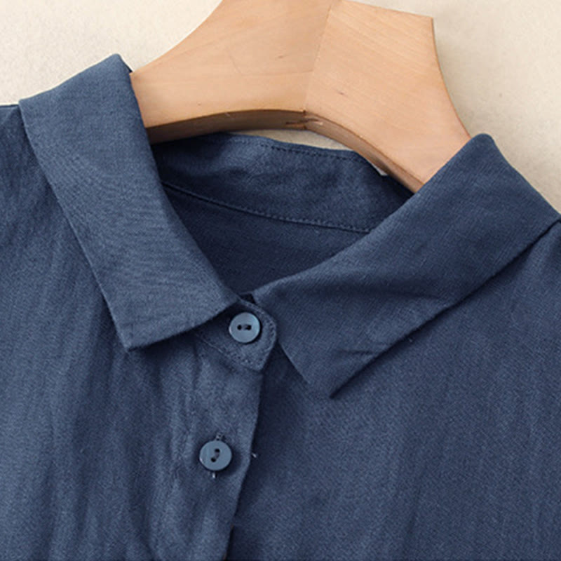 Vestido midi de algodón de manga larga con diseño de botones lisos y bolsillos, estampado de Buddha Stones para el otoño. - image 2