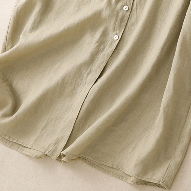 Vestido midi de algodón de manga larga con diseño de botones lisos y bolsillos, estampado de Buddha Stones para el otoño. - image 15