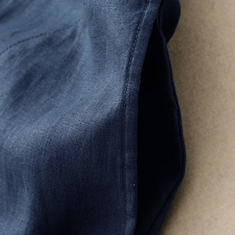 Vestido midi de algodón de manga larga con diseño de botones lisos y bolsillos, estampado de Buddha Stones para el otoño. - image 3