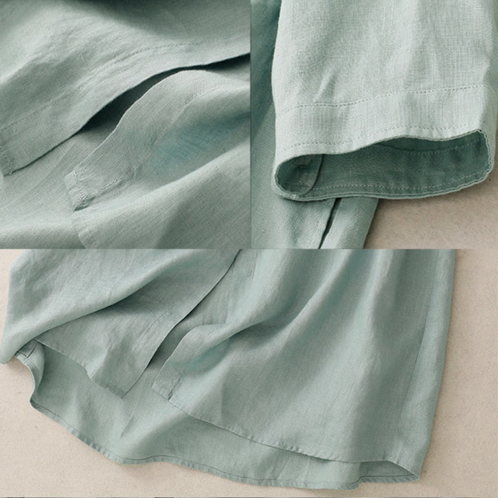 Vestido midi de algodón de manga larga con diseño de botones lisos y bolsillos, estampado de Buddha Stones para el otoño. - image 8