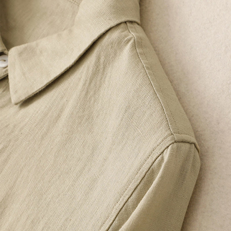 Vestido midi de algodón de manga larga con diseño de botones lisos y bolsillos, estampado de Buddha Stones para el otoño. - image 12