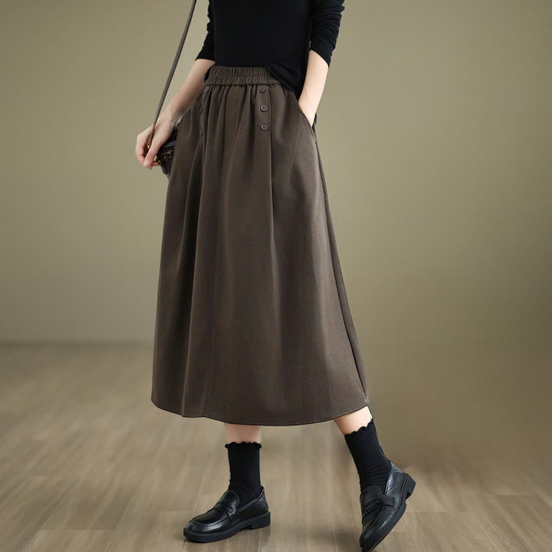 Falda de algodón de color liso para mujer, talla 7-8, con cintura elástica y bolsillos, de Buddha Stones. - Marrón silla de montar - US8-10，UK/AU12-14，EU40-42 (2XL) - image 1