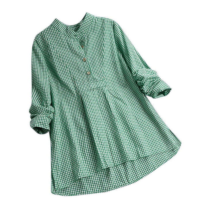 Camisa de manga larga a cuadros con botones y estampado de Buddha Stones para mujer - Verde primavera - US16, UK/AU20, EU48 (5XL) - image 8
