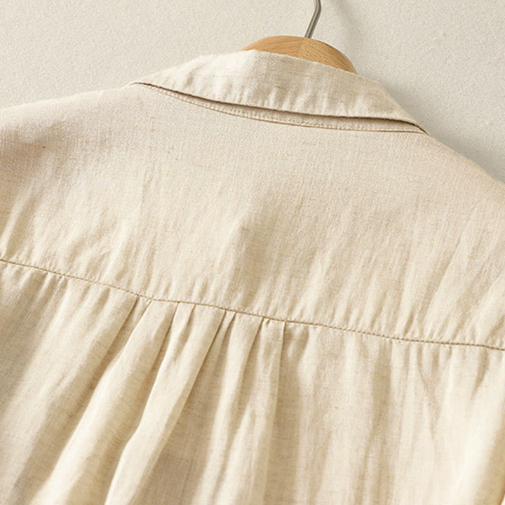 Camisa de mujer de manga larga con botones y flores bordadas de primavera con Buddha Stones - image 4