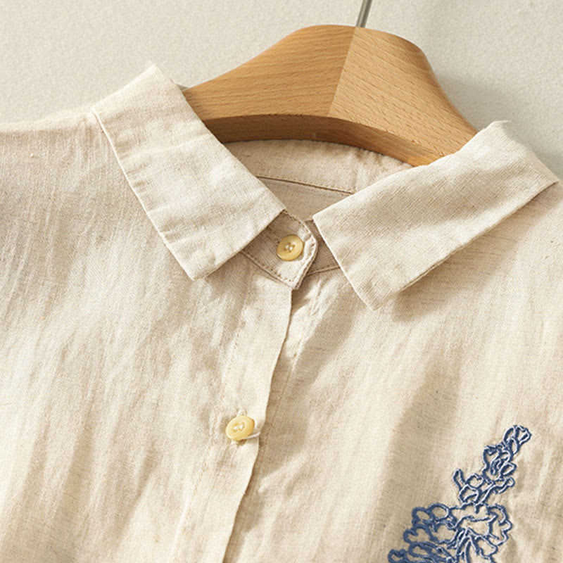 Camisa de manga larga con botones para mujer, con bordado de flores y Buddha Stones de primavera - image 3