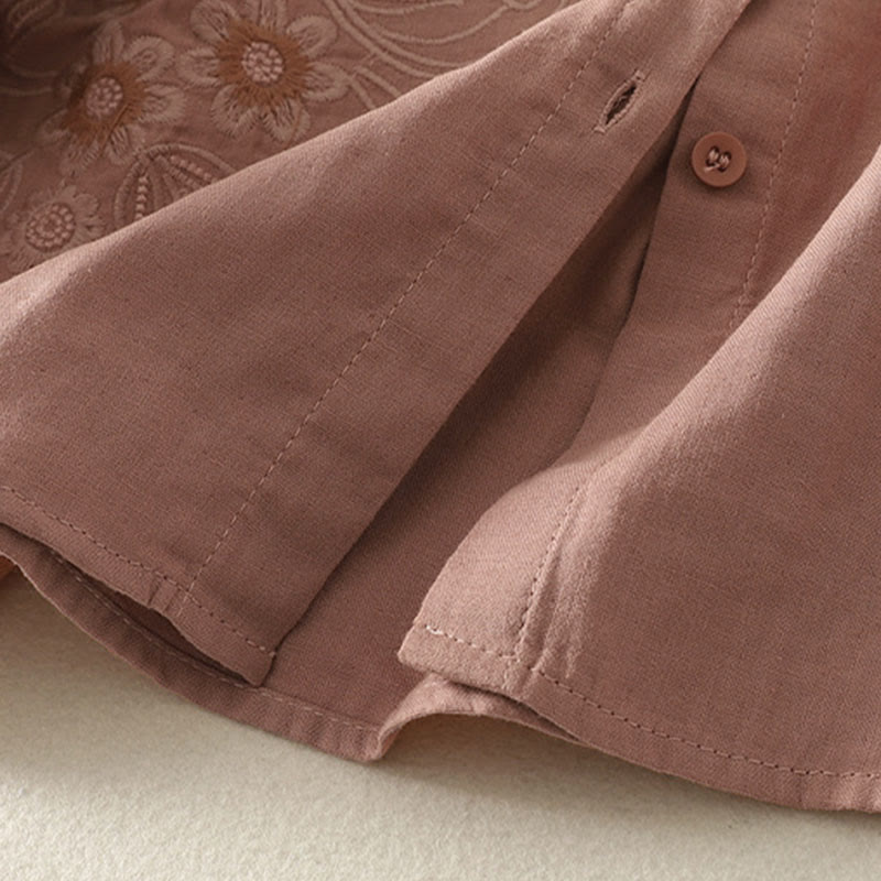 Camisa de manga larga con solapa para mujer con estampado de flores y Buddha Stones bordadas - image 15