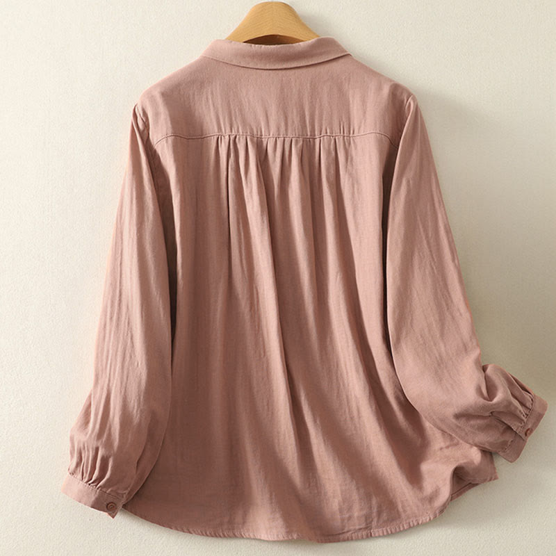 Camisa de manga larga con solapa para mujer con estampado de flores y Buddha Stones bordadas - image 8