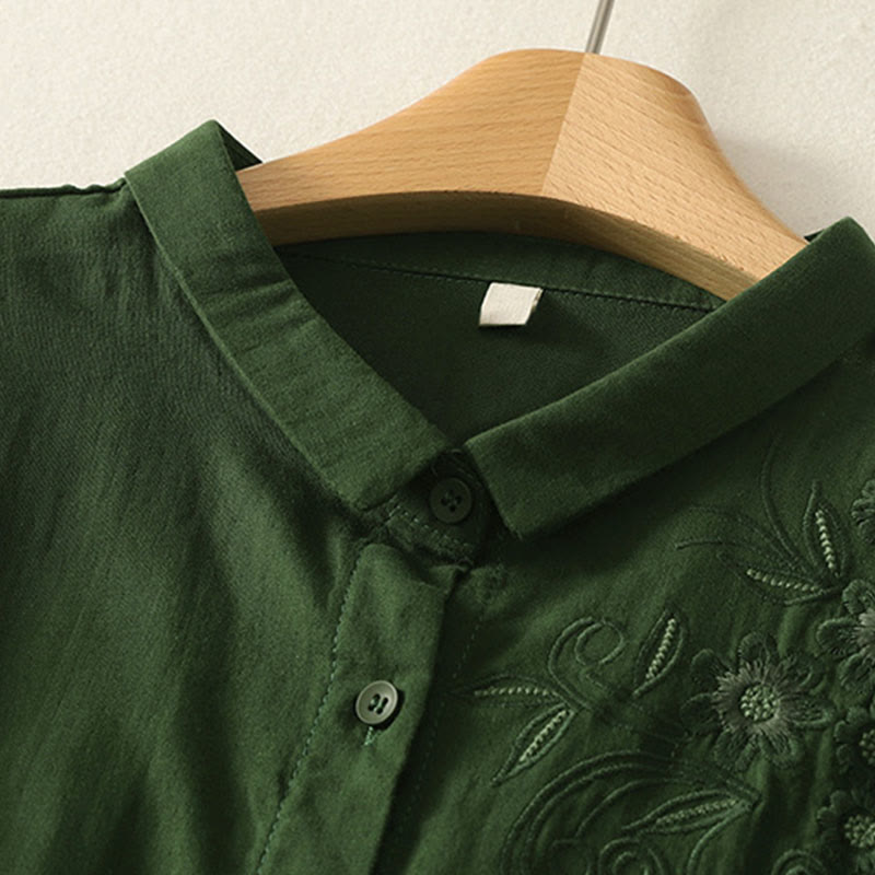 Camisa de manga larga con solapa para mujer con estampado de flores y Buddha Stones bordadas - image 2