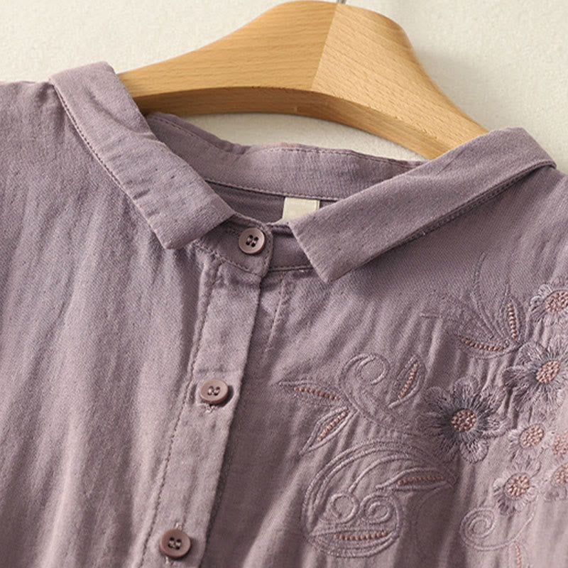 Camisa de manga larga con solapa para mujer con estampado de flores y Buddha Stones bordadas - image 18