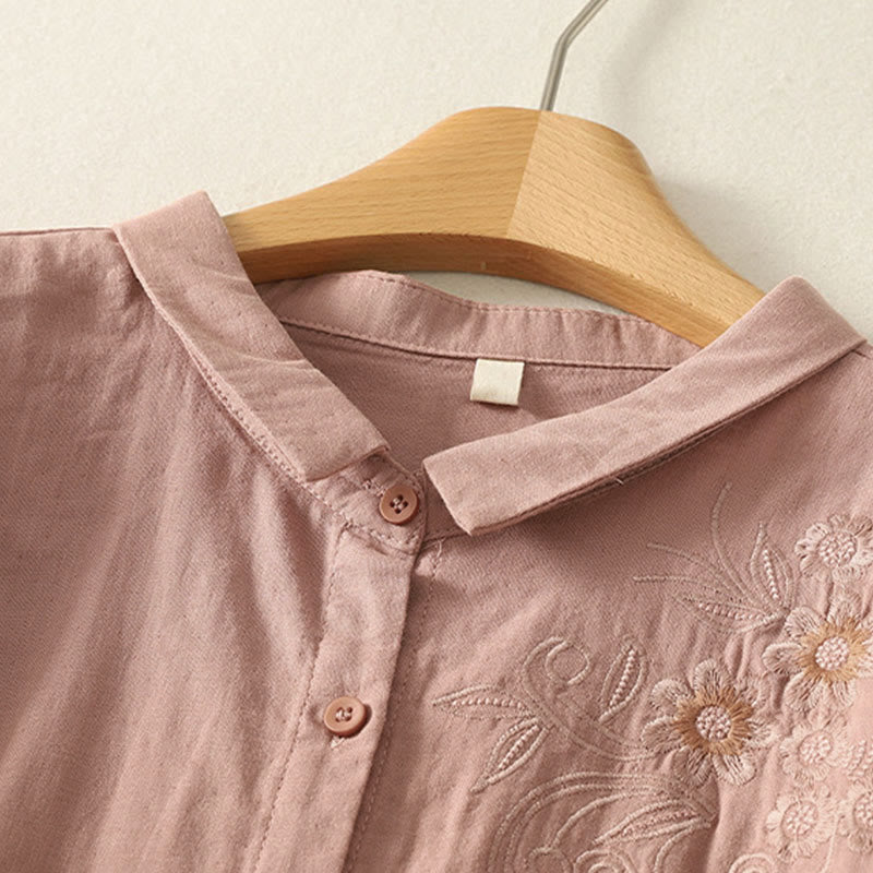 Camisa de manga larga con solapa para mujer con estampado de flores y Buddha Stones bordadas - image 9
