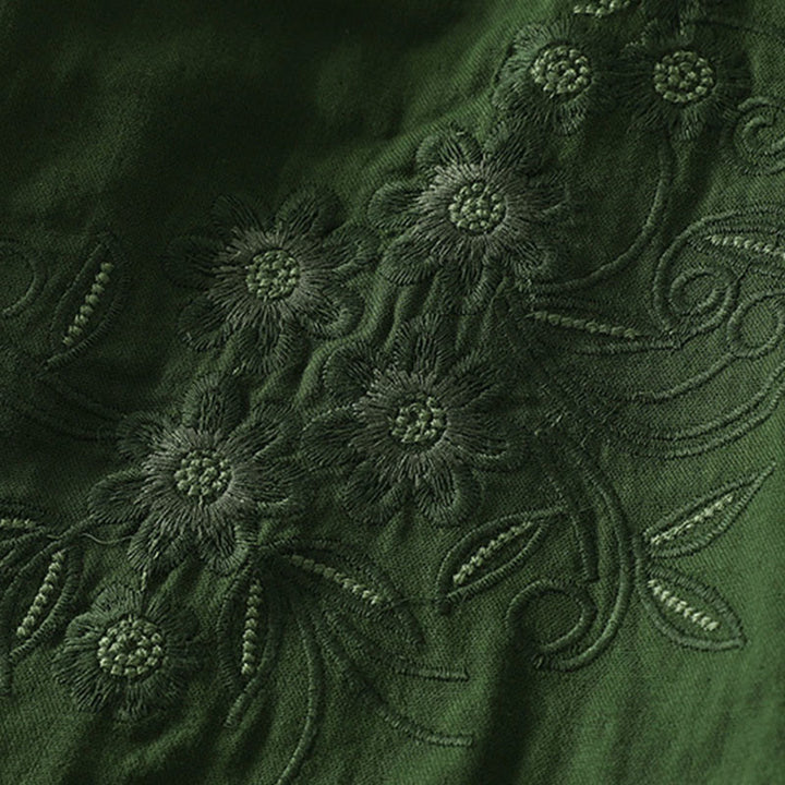 Camisa de manga larga con solapa para mujer con estampado de flores y Buddha Stones bordadas - image 3