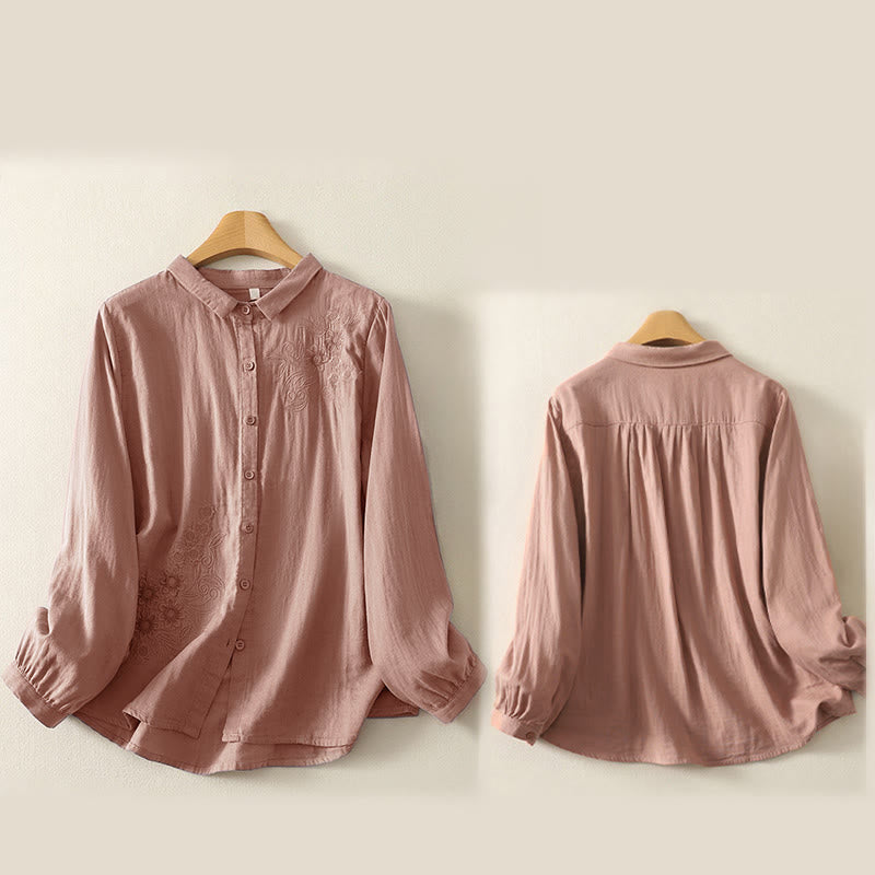 Camisa de manga larga con solapa para mujer con estampado de flores y Buddha Stones bordadas - image 16