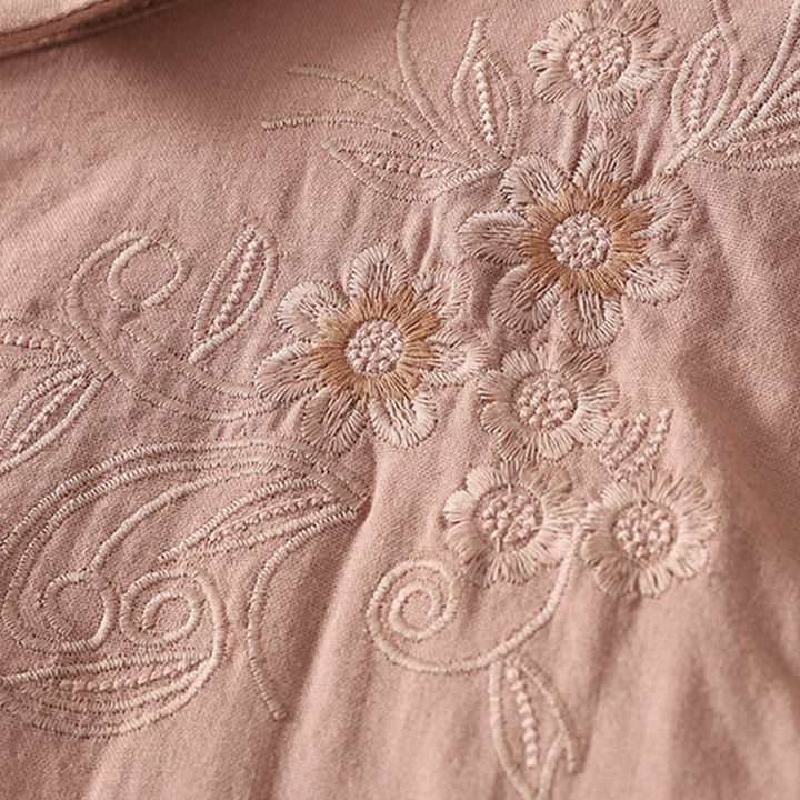 Camisa de manga larga con solapa para mujer con estampado de flores y Buddha Stones bordadas - image 12