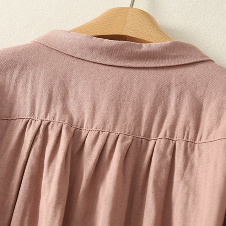Camisa de manga larga con solapa para mujer con estampado de flores y Buddha Stones bordadas - image 10