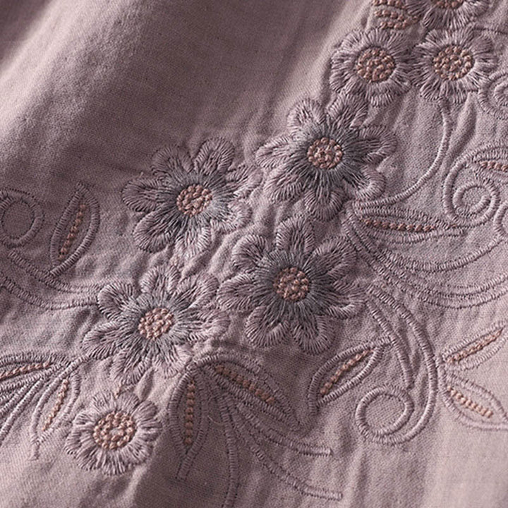 Camisa de manga larga con solapa para mujer con estampado de flores y Buddha Stones bordadas - image 19