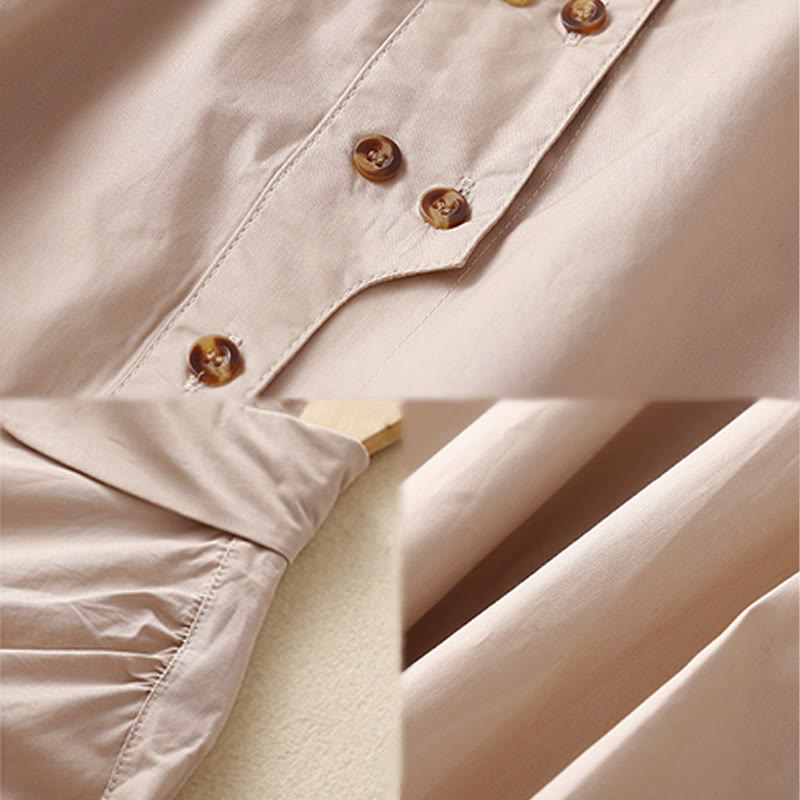 Camisa de algodón de manga larga con solapa y doble botonadura lisa con Buddha Stones para mujer - image 11