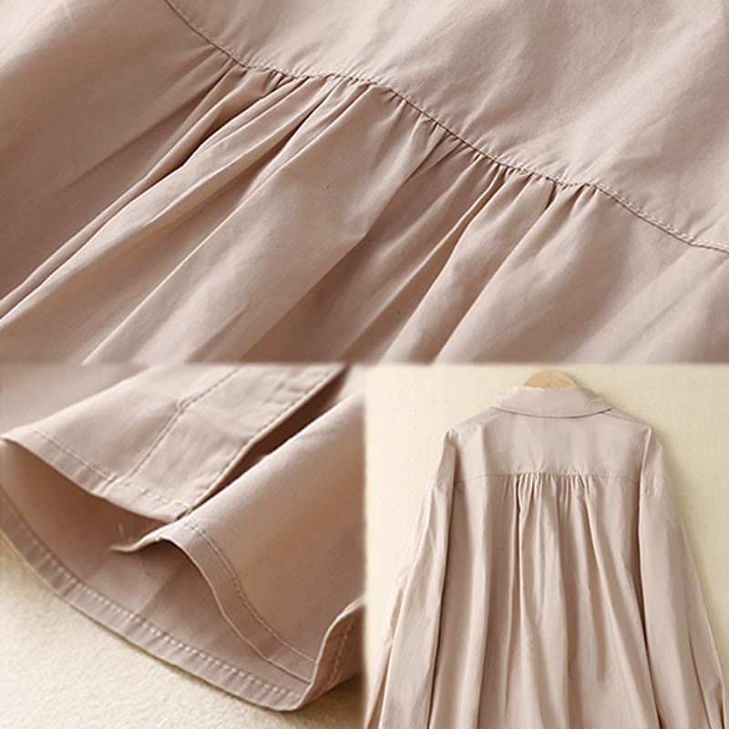 Camisa de algodón de manga larga con solapa y doble botonadura lisa con Buddha Stones para mujer - image 10