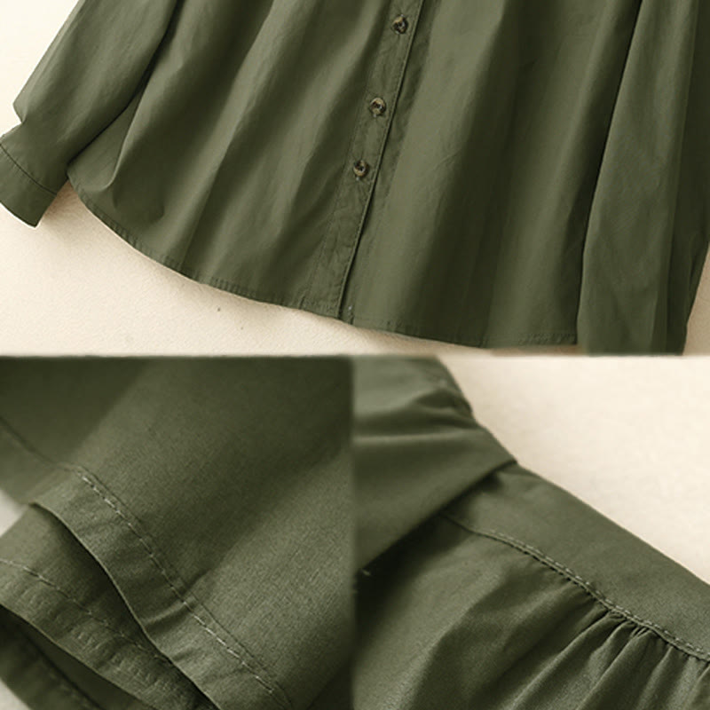 Camisa de algodón de manga larga con solapa y doble botonadura lisa con Buddha Stones para mujer - image 4