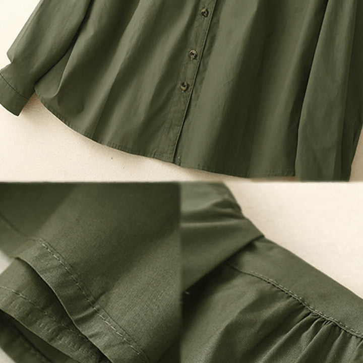 Camisa de algodón de manga larga con solapa y doble botonadura lisa con Buddha Stones para mujer - image 4