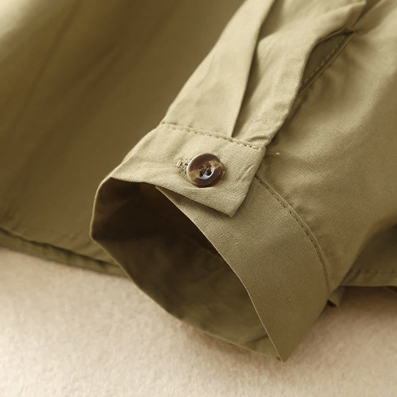 Camisa de algodón de manga larga con solapa y doble botonadura lisa con Buddha Stones para mujer - image 15