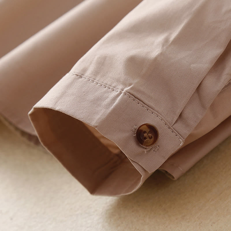 Camisa de algodón de manga larga con solapa y doble botonadura lisa con Buddha Stones para mujer - image 9