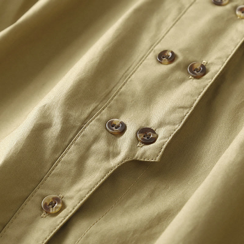 Camisa de algodón de manga larga con solapa y doble botonadura lisa con Buddha Stones para mujer - image 14