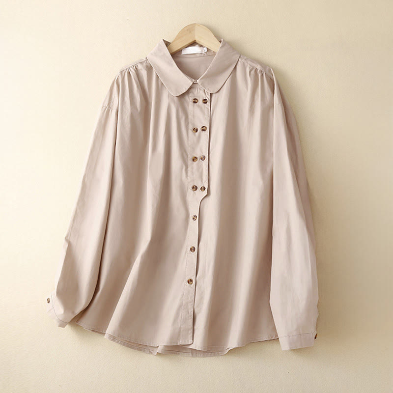 Camisa de algodón de manga larga con solapa y doble botonadura lisa con Buddha Stones para mujer - Rosa Misty - US12, UK/AU16, EU44 (2XL) - image 5