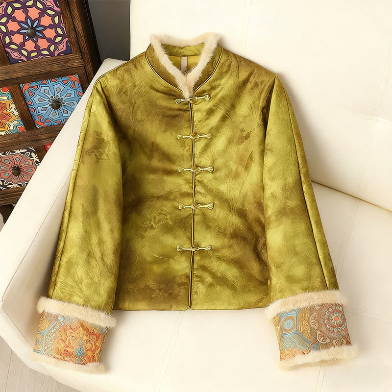 Chaqueta de manga larga y corte grueso para mujer con estampado tradicional chino de Buddha Stones.  - Verde amarillento - US12, UK/AU16, EU44 (3XL) - image 9