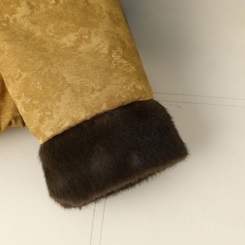 Chaqueta de manga larga gruesa para mujer con bolsillos, estampado jacquard oscuro, botones de rana y Buddha Stones. - image 4