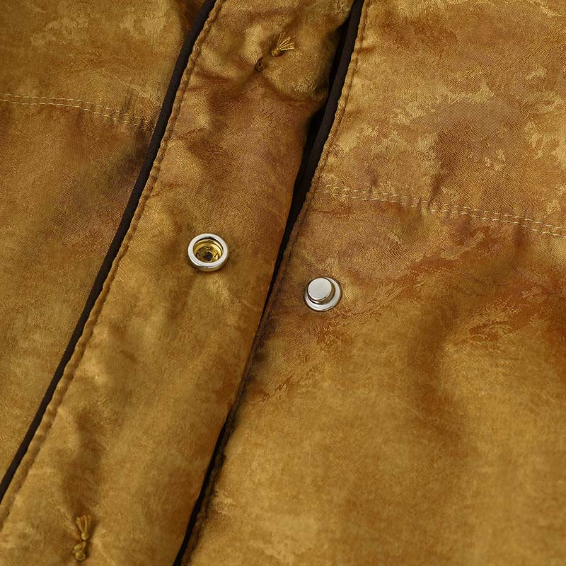 Chaqueta de manga larga gruesa para mujer con bolsillos, estampado jacquard oscuro, botones de rana y Buddha Stones. - image 7