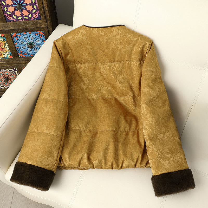 Chaqueta de manga larga gruesa para mujer con bolsillos, estampado jacquard oscuro, botones de rana y Buddha Stones. - image 1